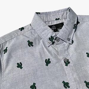 NWOT Molokai Surf Gray Cactus Print Button Down Shirt, Men’s Casual, Desert M